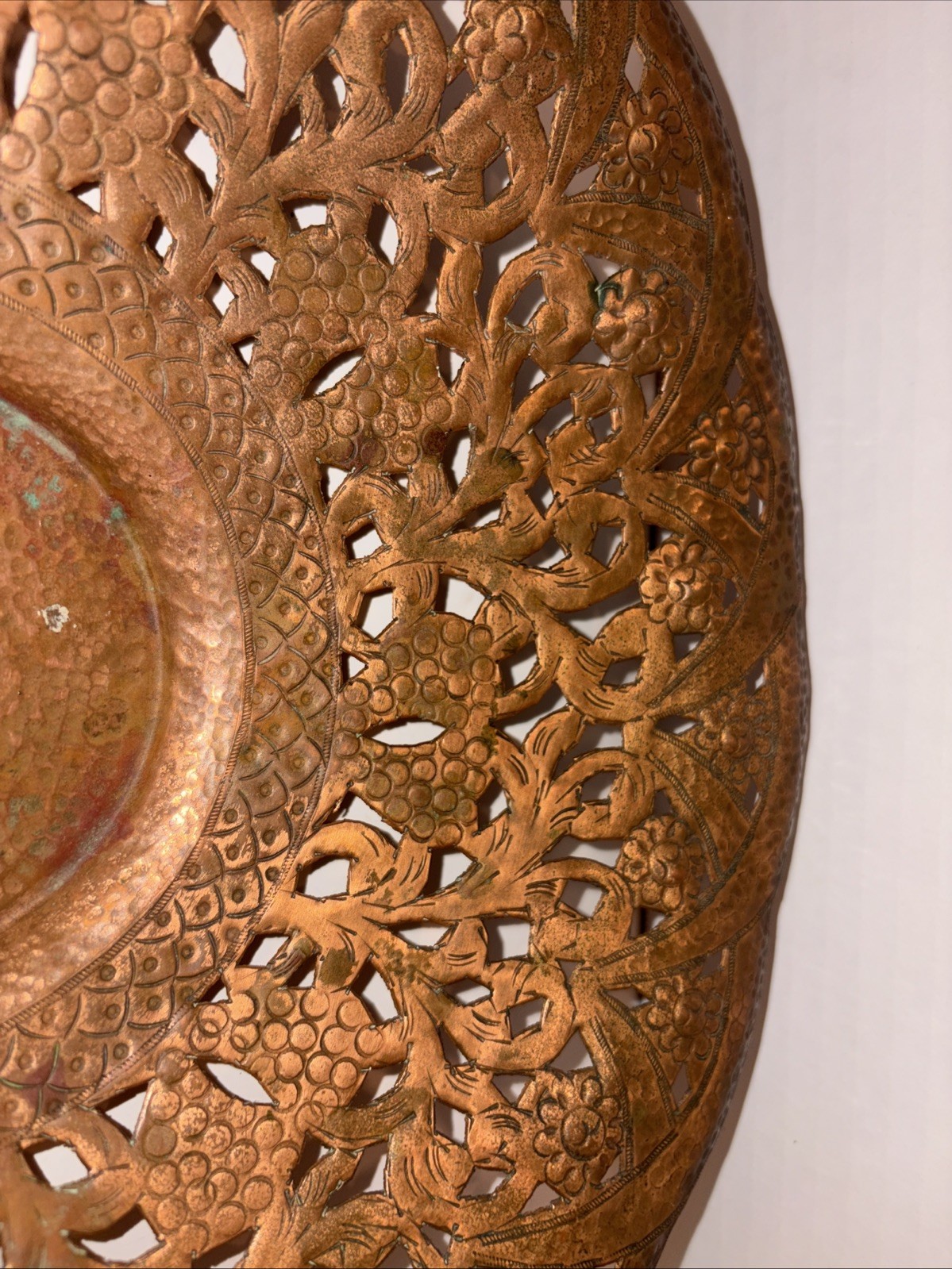 VINTAGE LARGE HADAR HANDMADE PIERCED COPPER WALL HANGING TRAY ISRAEL 13 1/2”