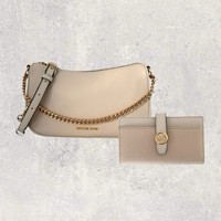 Michael Kors Tasche Crossbody Portemonnaie Jet Set Carmela Greenwich Creme Neu