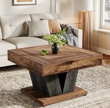 Quadratischer Couchtisch 80x80cm Holz-Optik & Metall Akzenttisch Rustikal