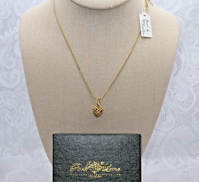 Park Lane Necklace Tiny Heart Pendant Red Rhinestone Gold Tone 16''+ 2'' NWT & Box