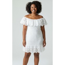 EXPRESS OFF-THE-SHOULDER WOMENS XLARGE MINI DRESS EYELET LACE WHITE NEW