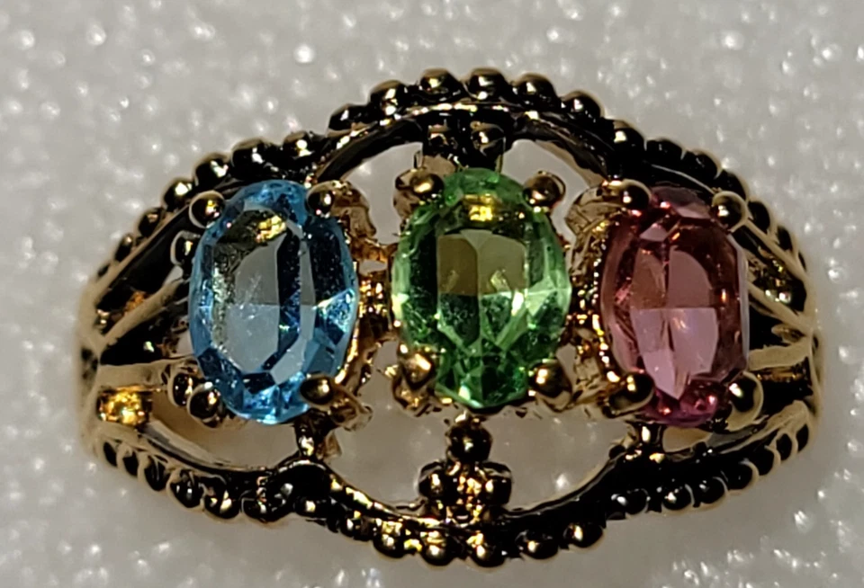 Винтажная Seta Золотистая Лента Открытая Филигрань 3 Овальных Граненых Камня Зеленый - Уран - Изображение 2 из 4