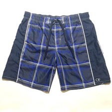 OP Ocean Pacific Board Shorts Swim Trunks Navy Blue White Plaid Size Large 36-38