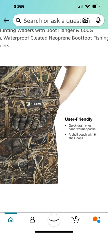 Tidwe Hunting Waders with Boot Hanger & 600G Insulation, Waterproof Size 7 men - Image 2 of 4