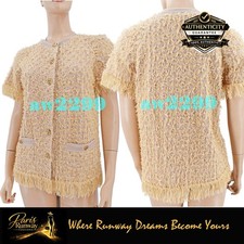 Chanel 18C Paris-Greece New Jeweled Cc Logo Fringe Jacket Biege Fr 38 40 Rare