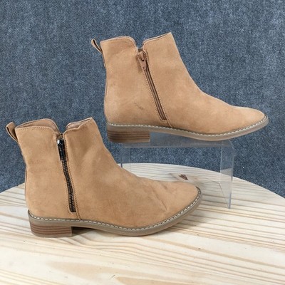 Universal Thread Brenna Ankle Boots Womens 9 Side Zip Heels Faux Suede Tan