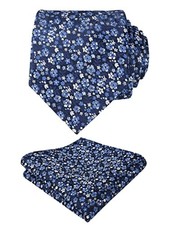 Mens 3.15inches Exquisite Floral Tie with Small Flower Printed A142-navy White