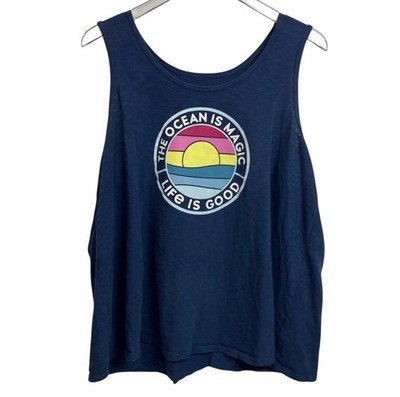 Life Is Good NEW Women's -The Ocean Is Magic- Crusher Tank Top Navy Blue Sz.Lg