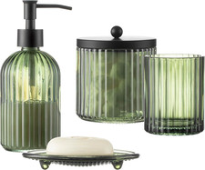 4Pcs Heavy Weight Decent Glass Bathroom Accessories Set with Decorative Pressed