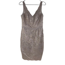 David's Bridal Womens Sheath Dress Beige Floral Lace V Neck Lined Zipper 8