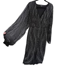 Nasty Gal Collection Beaded Leaf Pattern Wrap Dress Black Silver Size US 8