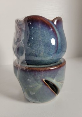 Blue Ceramic Oil Burner Candle Fragrance Warmer Essential Oil Tea Light Lotus