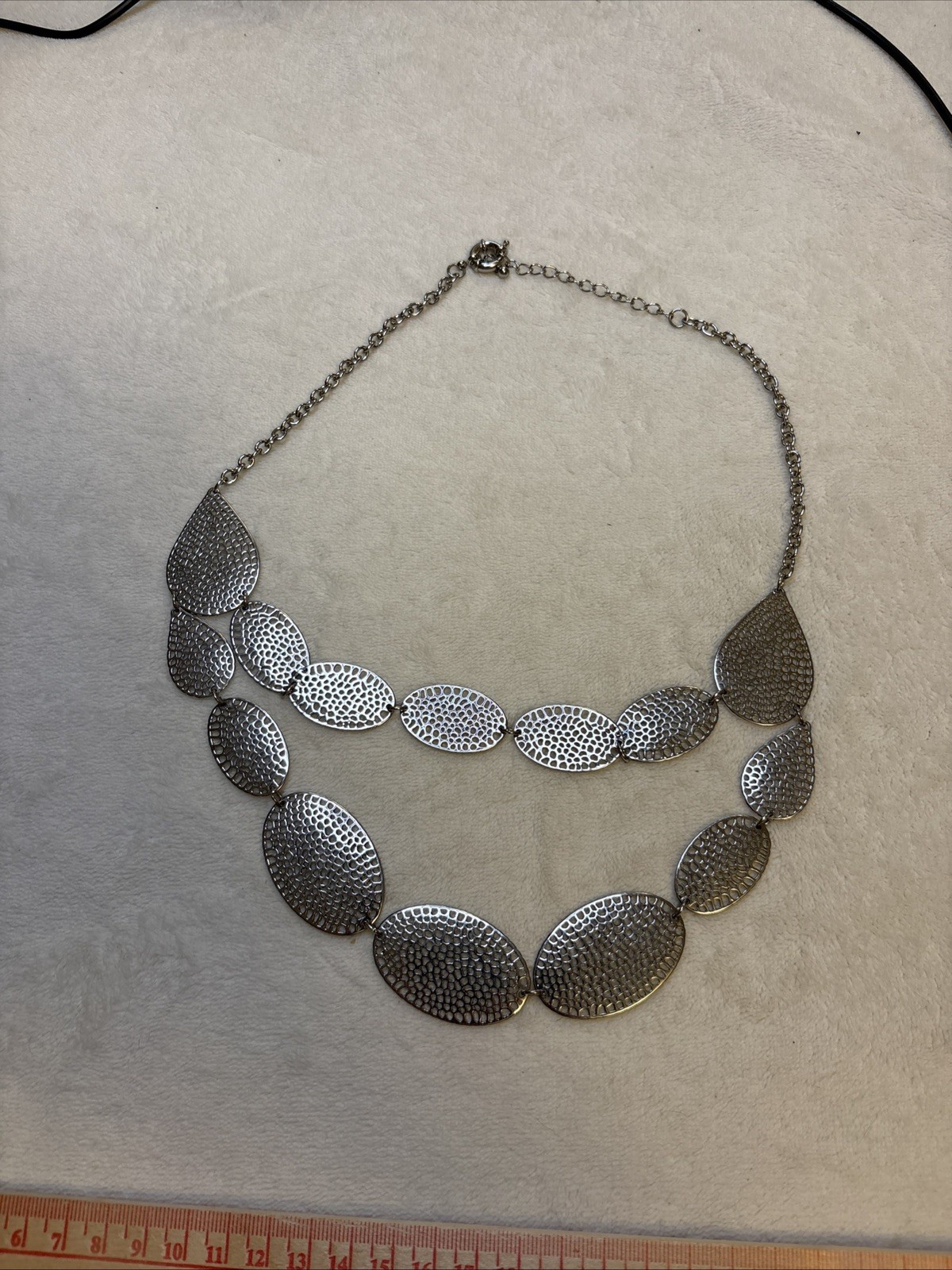 Two Layer Silver Tone Oval Shape Adjustable Neckl… - image 1