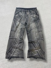 Hip Hop Jeans Womens Size W36 L29 Grey Designer Urban Y2K 2000s Wide Leg Street