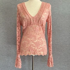 MODA International Fairycore Babydoll Lace Top Size L Whimsigoth Romantic Dainty