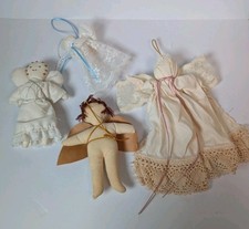 Lot Of 4 Vintage Handmade Sewn Lace Doily Fabric Angel Christmas Ornament