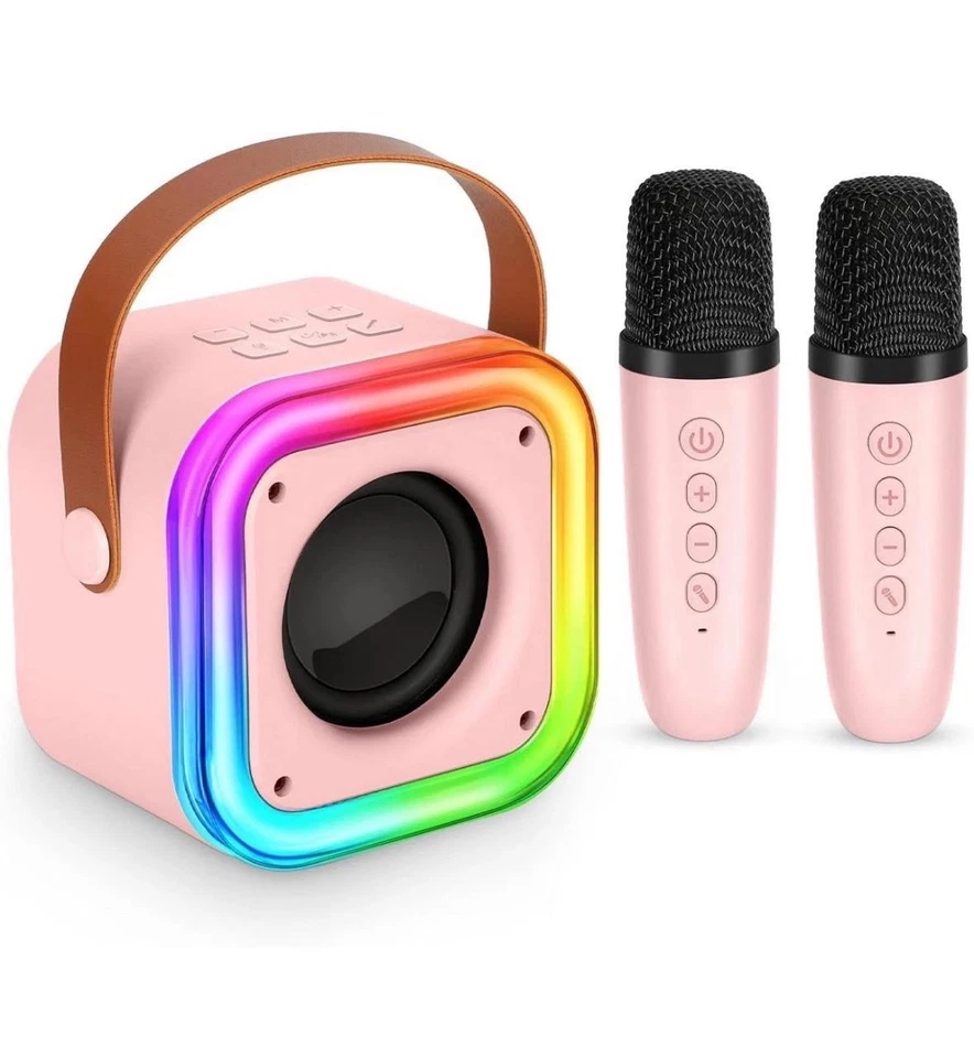 Portable Mini Karaoke Machine Loud 2 Wireless Microphones Bluetooth LED Lights - Image 4 of 4