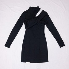 Commense Dress Womens XS Black Off Shoulder Cutout Mock Neck Long Sleeve Mini
