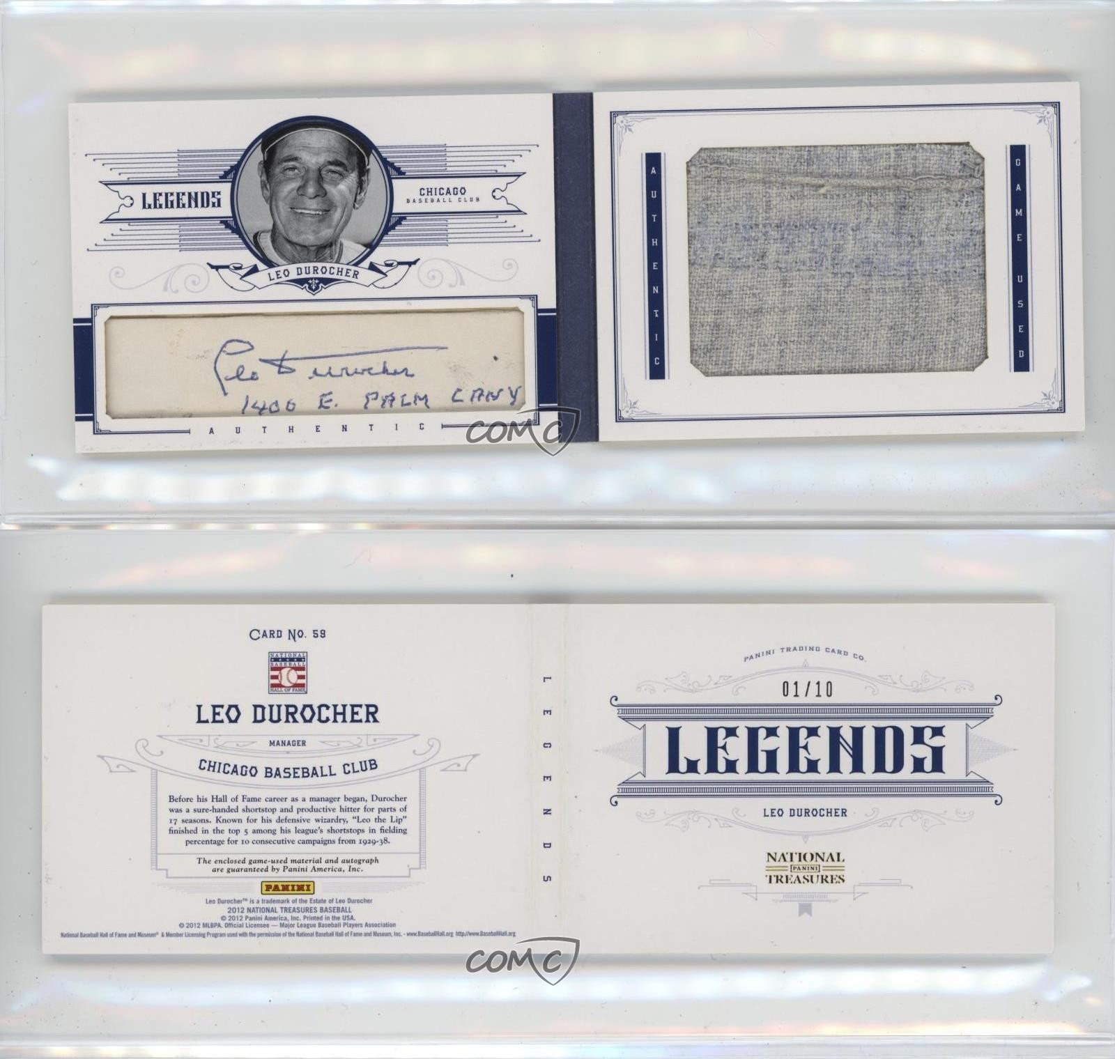 2012 Panini National Treasures Materials 1/10 Leo Durocher #59 Auto HOF 1rt7 view 3