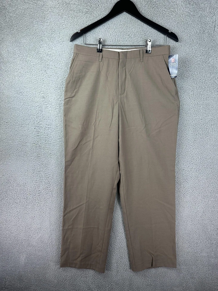 Chaps Pants Boys 18 Husky Tan Khaki Dress Slacks Flat Front Wool Blend C841183 - Image 2 of 4