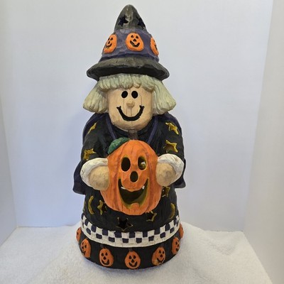 Vtg Multicolor 18'' Lighted Witch Holding a Jack-O-Lantern Figurine Decoration