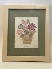 Dried Pressed Wild Flowers Arrangement in Ivory Tone Wood Picture Frame 11.5x9.5