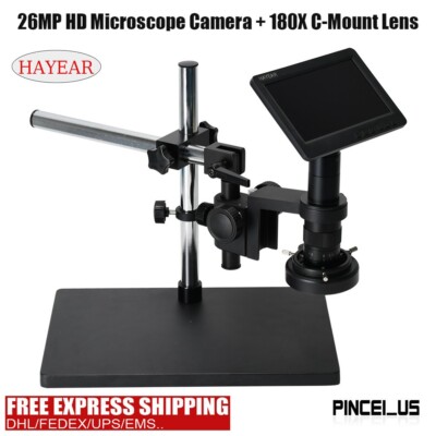 HAYEAR 26MP Electronic HD Microscope Camera With 180X Lens Metal Stand 7'' Screen