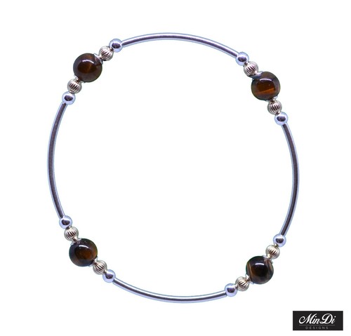 Stretch Bracelet with 14K Yellow Gold Filled, Tiger's Eye & Sterling Silver. - Picture 4 of 5