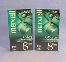 MAXELL Lot of 2 High Quality Tape T-160 GX Silver 8 hour VHS Video Cassette NEW
