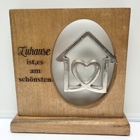 "Gilde Holzrahmen Mit Botschaft \"Zuhause\" Mangoholz Alu Herz Familie Skulptur"