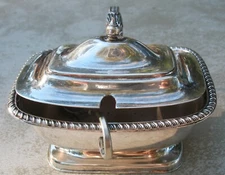 Silver Caroline Plate England Covered Salt w Spoon + Cobalt Glass Insert