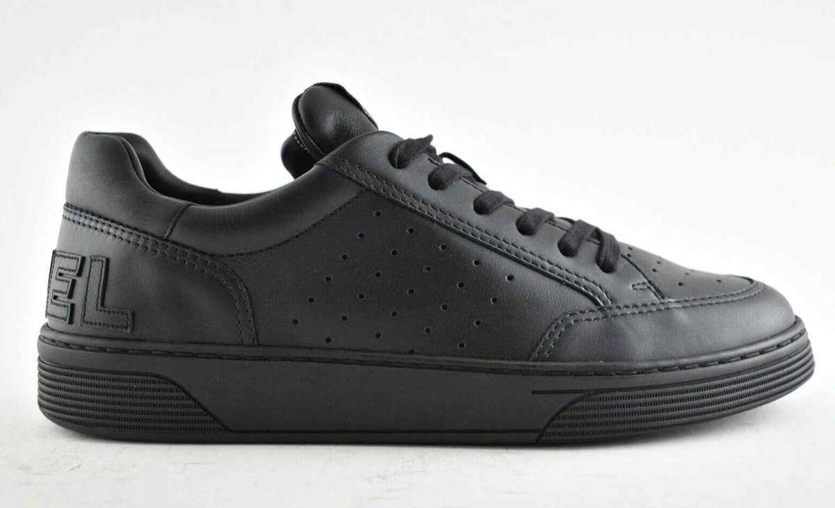 Chanel 20A Mens Black Leather CC Logo Lace Up Tie Low Top Trainer