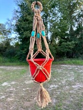 Cute Small Jute Blue Beaded Plant Hanger New