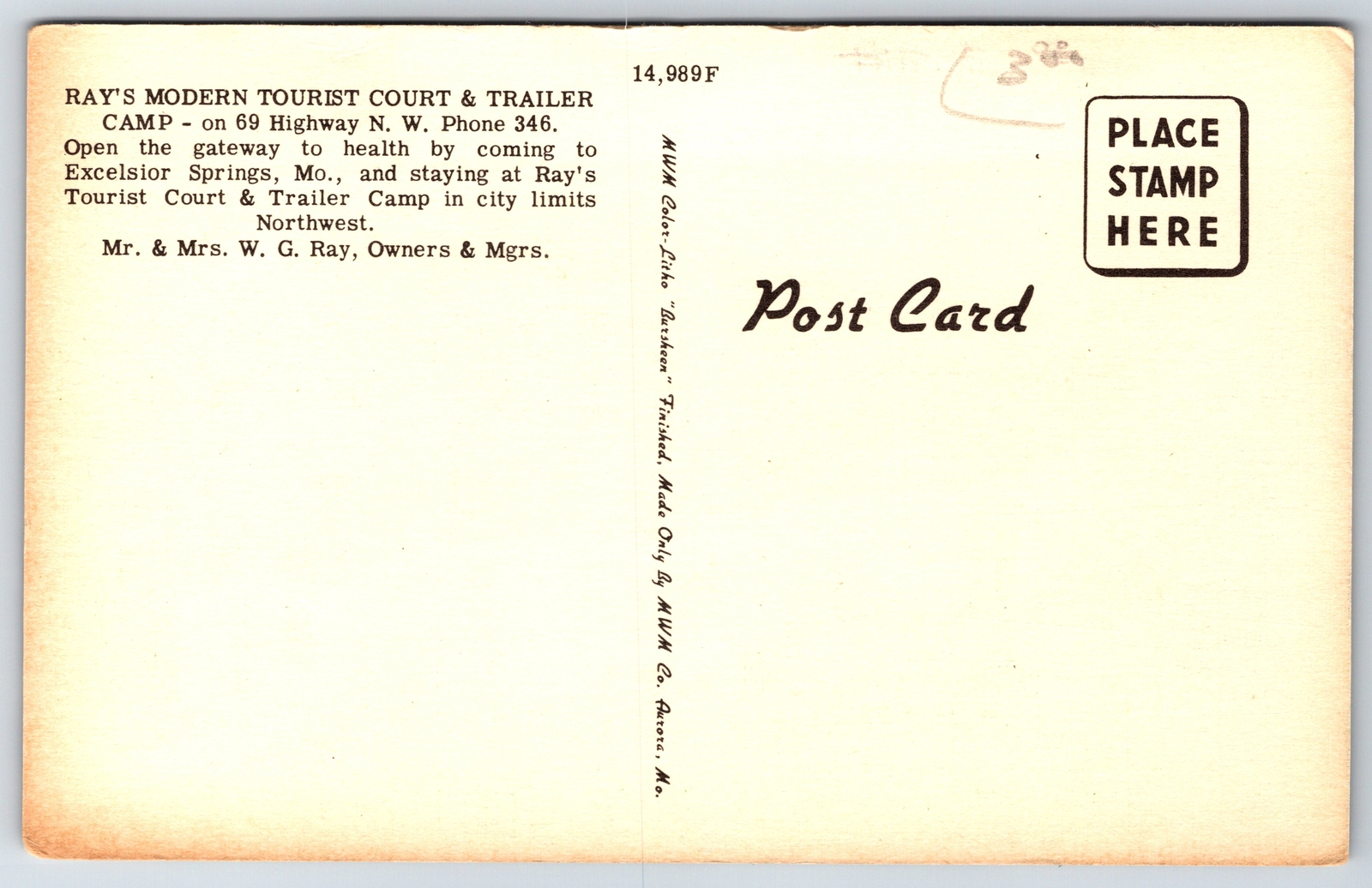 Excelsior Springs MissouriRay's CabinsRoadside MotelLinen Postcard