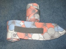 NEW set of 2 coral/blue/grey flowers horse polo wraps horse/pony leg wraps 