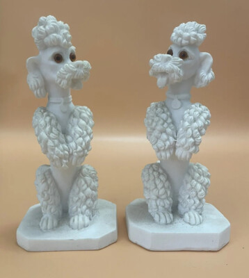 Vintage Pair Italian White Alabastrite G. Ruggeri Poodle Figurines