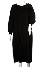 SALE  Italian Dress Black  One Size  Pockets   Detachable Flower  cuffed sleeves