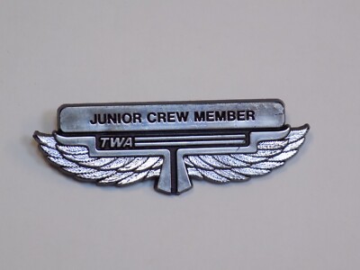 TWA Wings Junior Crew Member Pin Vintage Old Button Lapel Plastic Stoffel Seal