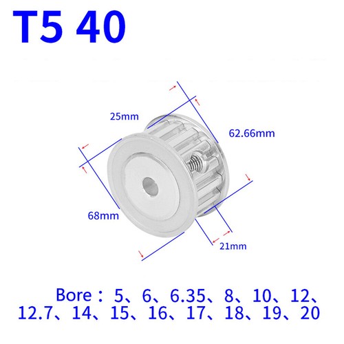 T5 12T-60T Timing Belt Pulley Pitch 5mm AF-type With Keyway Teeth Width 21mm - Picture 24 of 26