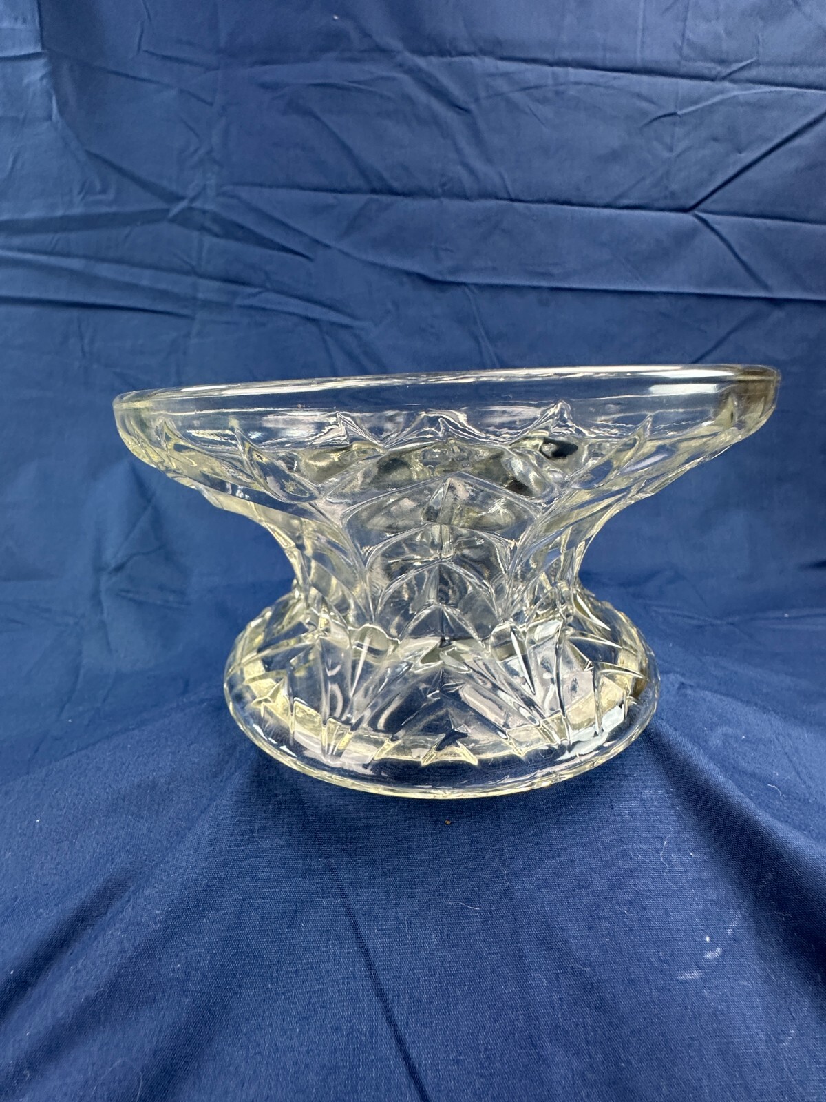 Vintage Clear Crystal Footed Dessert Bowl Dish Crystal Leaves Pattern