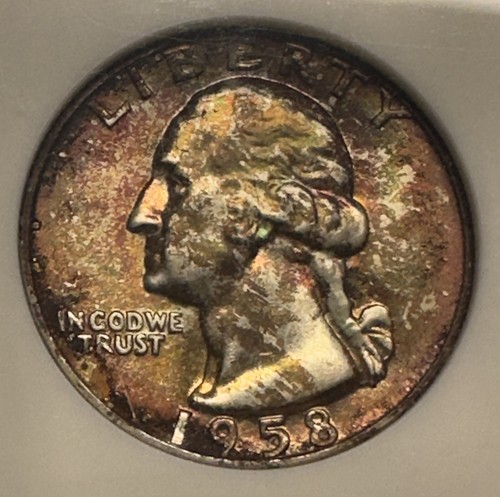 1958-D Washington Quarter ANACS MS66 saponetta 1a generazione ANA bella tonalità arcobaleno - Foto 5 di 14