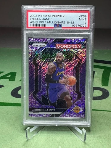2023-24 Prizm Monopoly LeBron James Purple Millionaire Shimmer Prizm /50 PSA 9