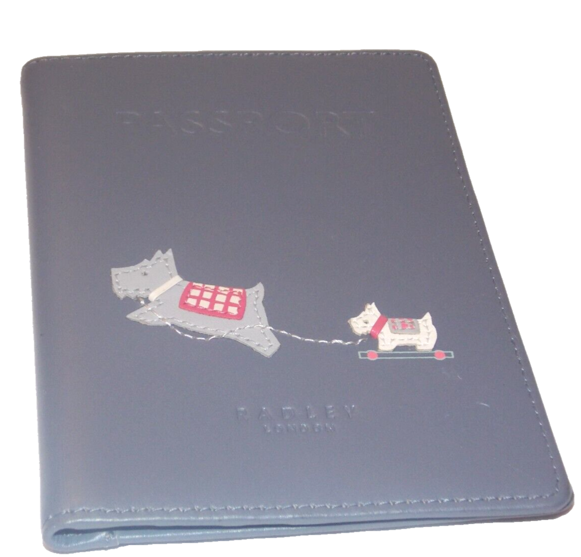 RADLEY HERITAGE PASSPORT HOLDER/GENUINE LEATHER/GREY/DOG & PUPPY/TRAVEL