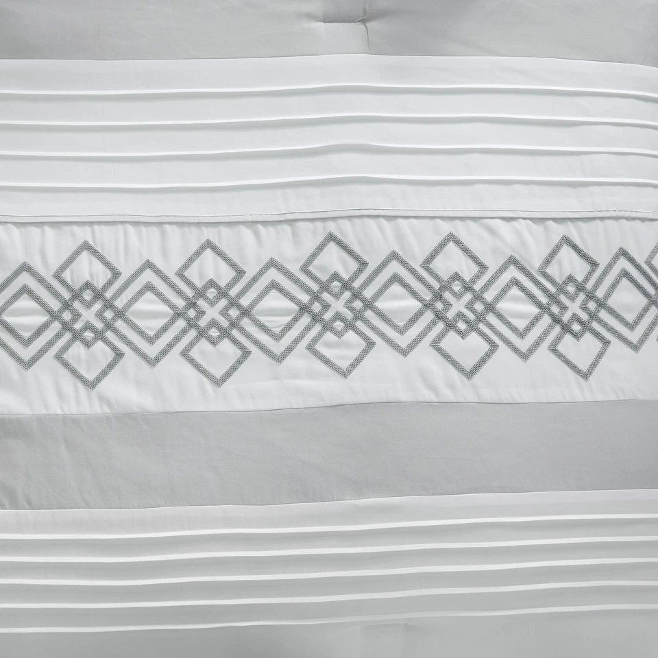 Luxury 7-Piece Chenille Geometric Embroidered Striped Comforter Set, Gray/White - Image 3 of 4