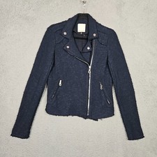 Rebecca Taylor Navy blue Size 4 Tweed Fringe TRIM Long Sleeve Jacket Size 4