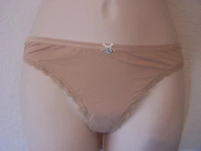 BE by Blush Thong Panty Microfiber Soft Beige Lace Trim