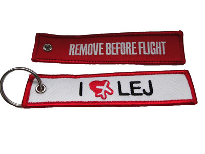 Schlüsselanhänger  Remove before flight    I Love  LEJ ca 12,5x3, cm in weiß/rot