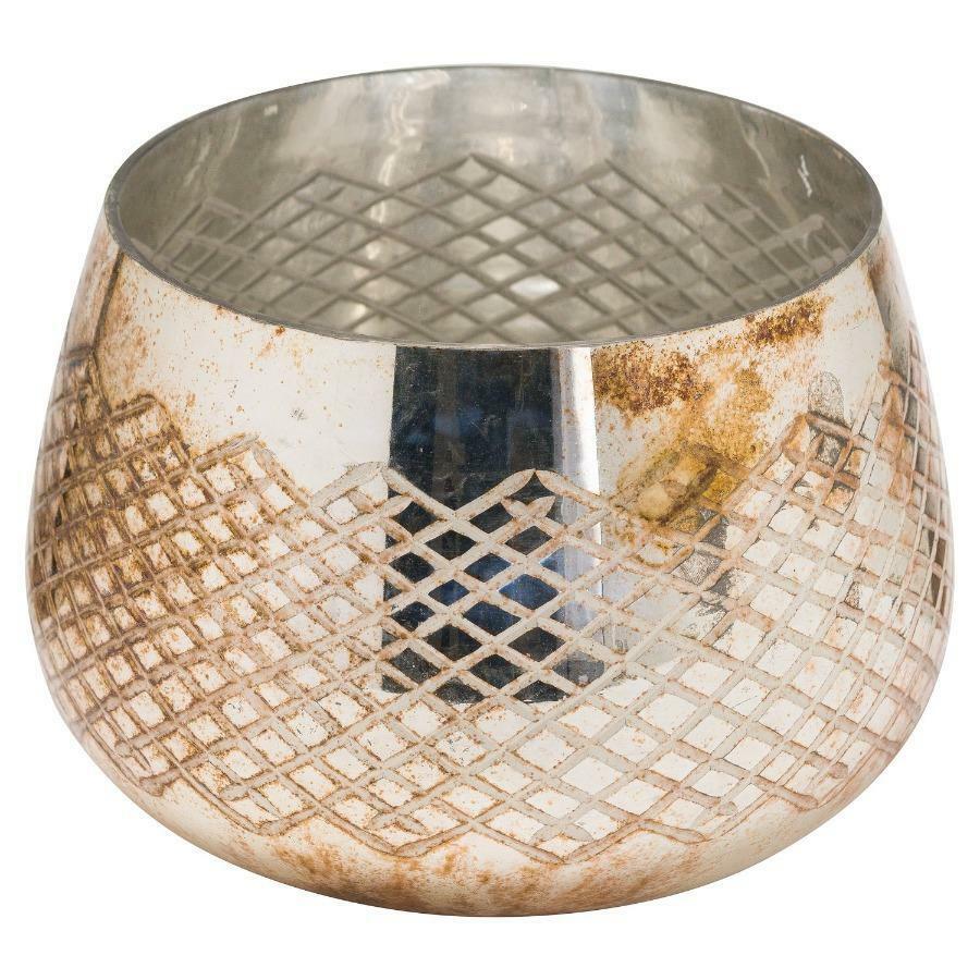 Burnished Gold Etched Glass Votive Tealight Candle Holder Round Large 11cm
