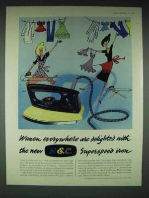 1958 G.E.C. Superspeed Iron Ad - Women Delighted