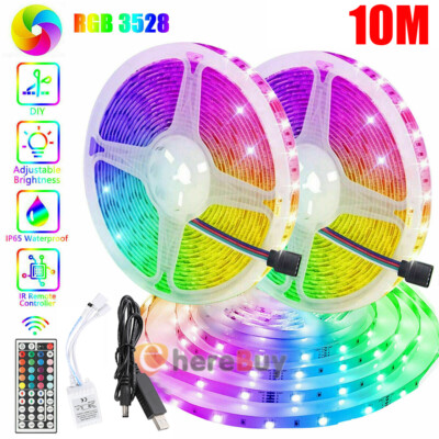 2x16.4ft 12V LED Strip Lights TV Back Light 3528 RGB with 44 Key Remote 8 Modes